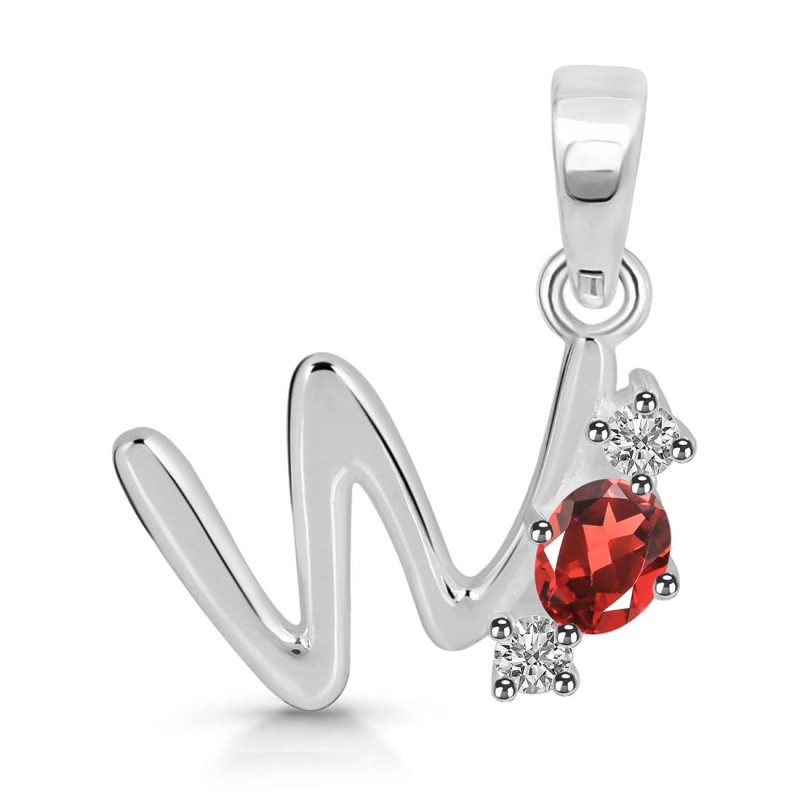 Garnet & White Topaz Alphabet W Pendant GAR-RDA-75.