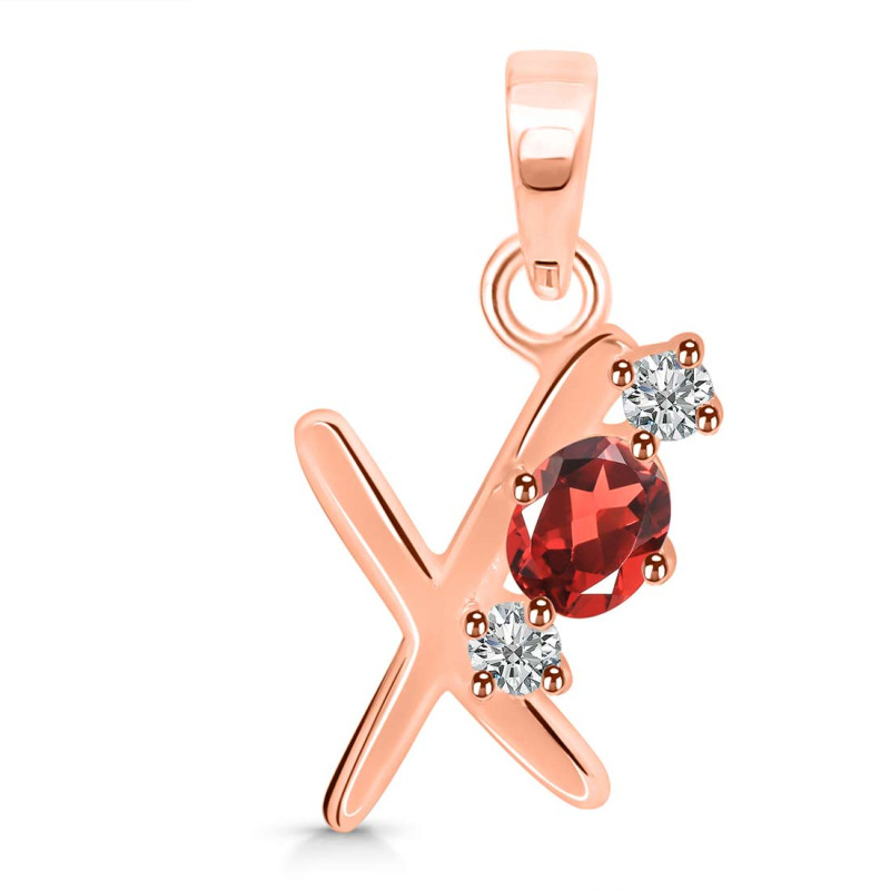 Garnet & White Topaz Alphabet X Pendant GAR-RDA-76.