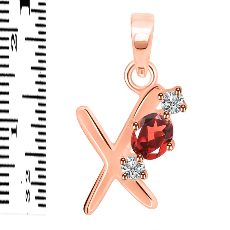 Garnet & White Topaz Alphabet X Pendant GAR-RDA-76.