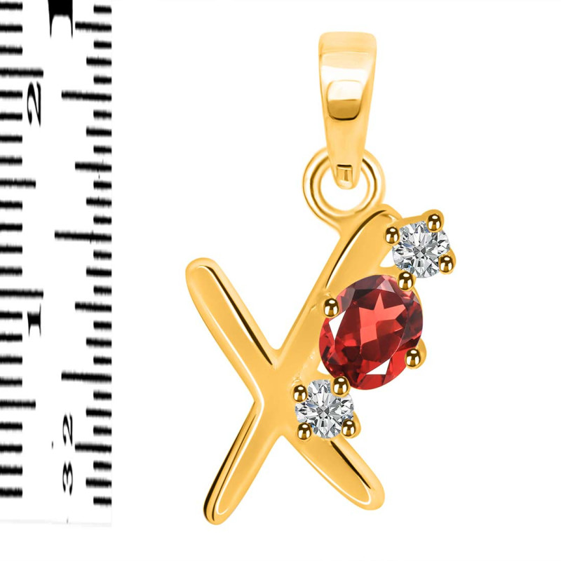 Garnet & White Topaz Alphabet X Pendant GAR-RDA-76.