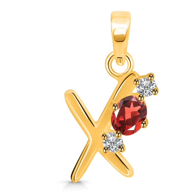 Garnet & White Topaz Alphabet X Pendant GAR-RDA-76.
