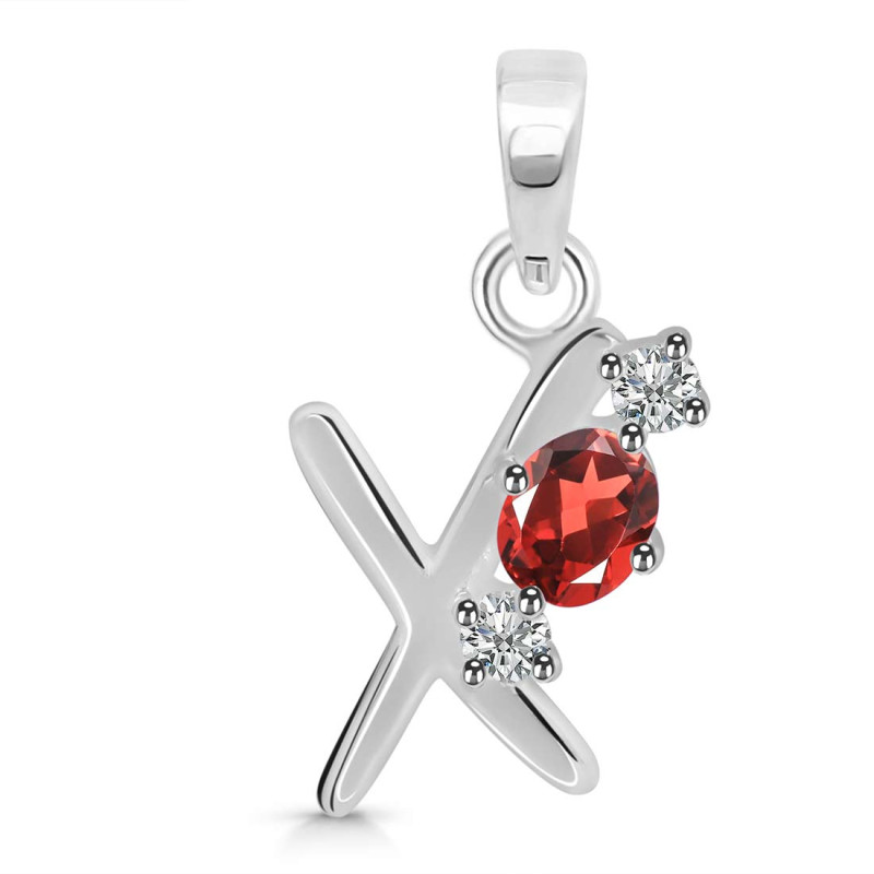 Garnet & White Topaz Alphabet X Pendant GAR-RDA-76.