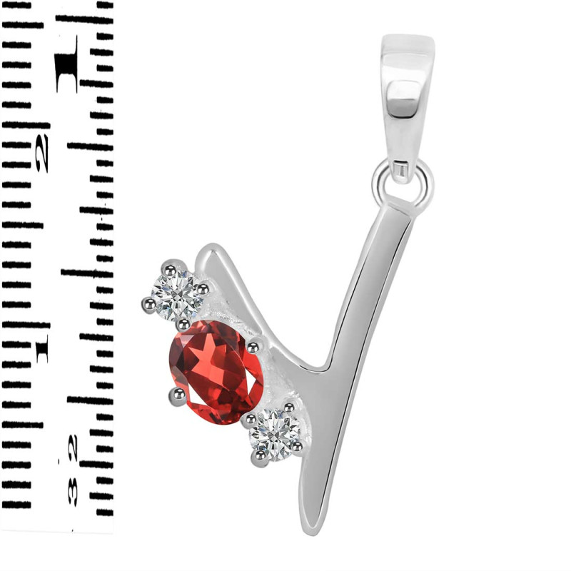 Garnet & White Topaz Alphabet Y Pendant GAR-RDA-77.