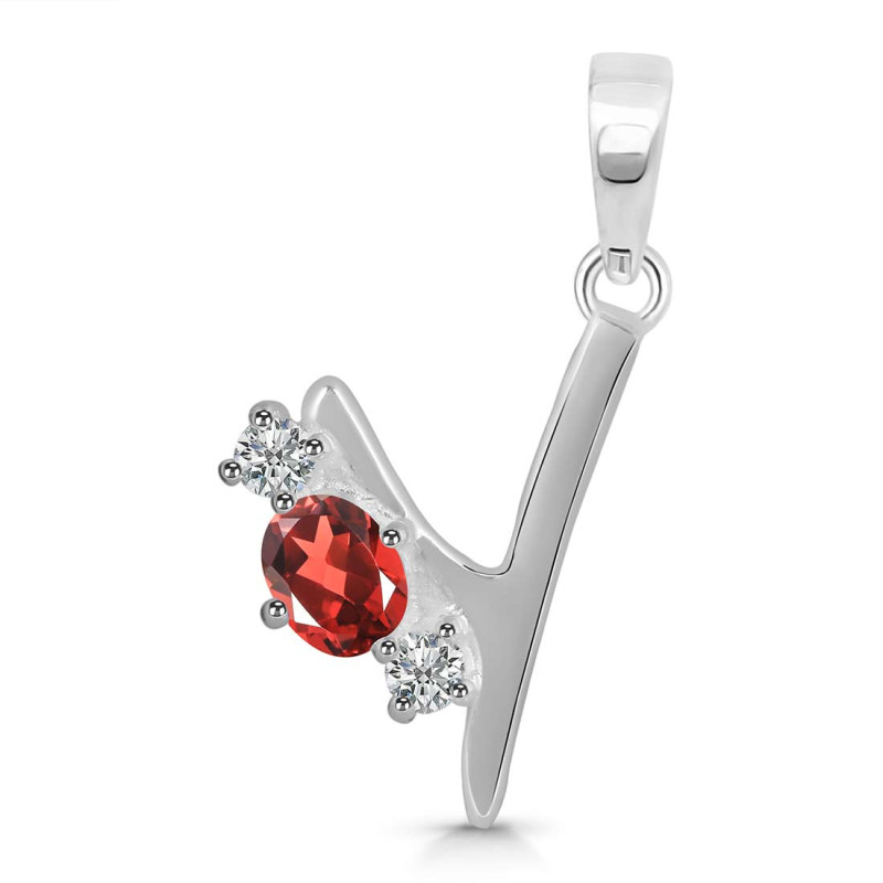 Garnet & White Topaz Alphabet Y Pendant GAR-RDA-77.