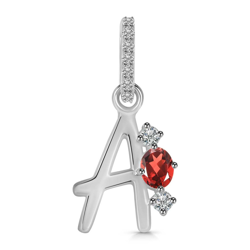 Garnet & White Topaz Alphabet A Pendant GAR-RDA-79.