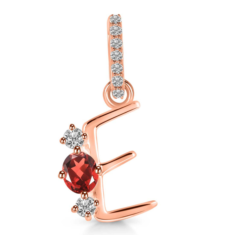 Garnet & White Topaz Alphabet E Pendant GAR-RDA-83