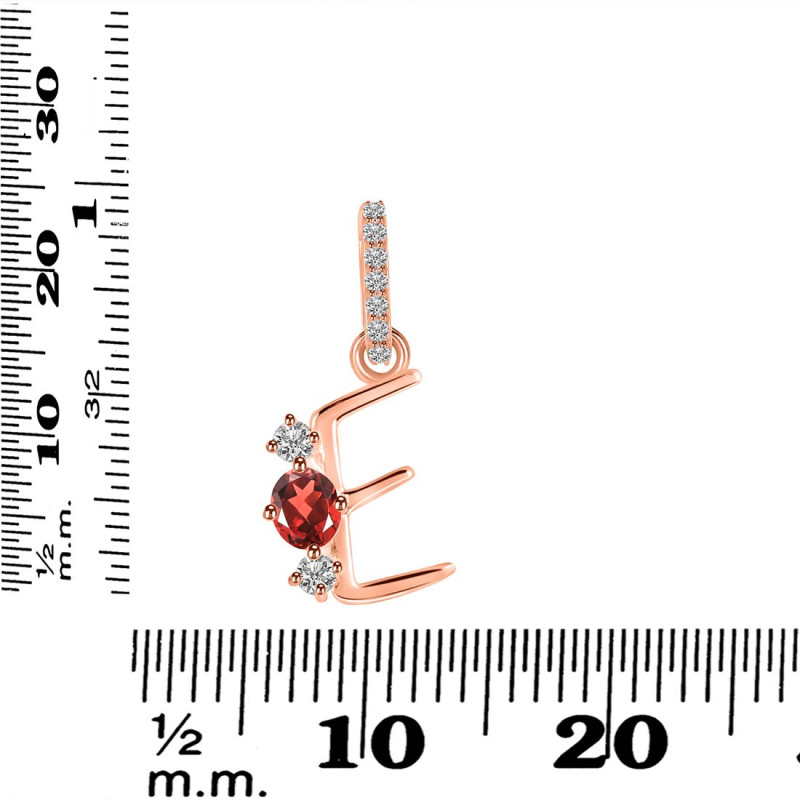 Garnet & White Topaz Alphabet E Pendant GAR-RDA-83