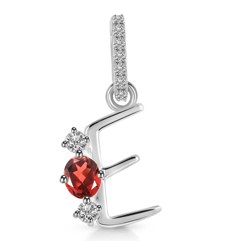 Garnet & White Topaz Alphabet E Pendant GAR-RDA-83