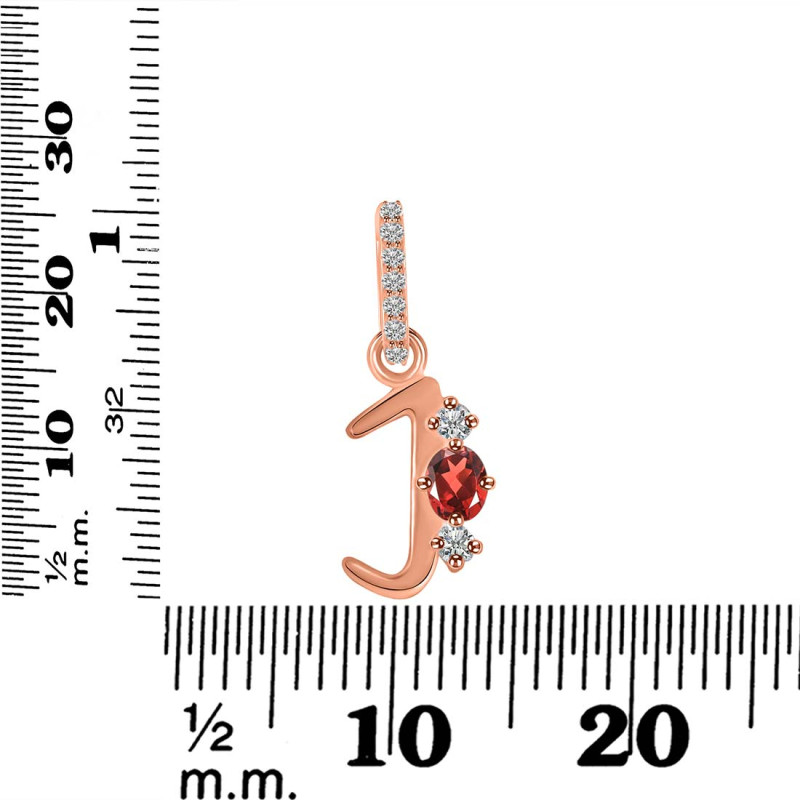 Garnet & White Topaz Alphabet J Pendant GAR-RDA-88.