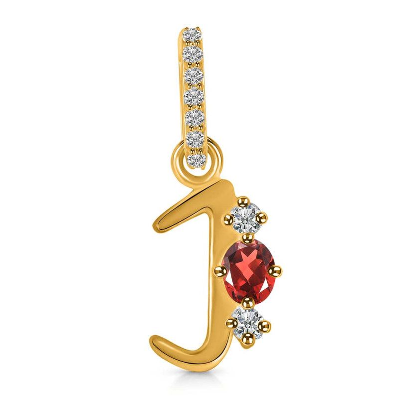 Garnet & White Topaz Alphabet J Pendant GAR-RDA-88.