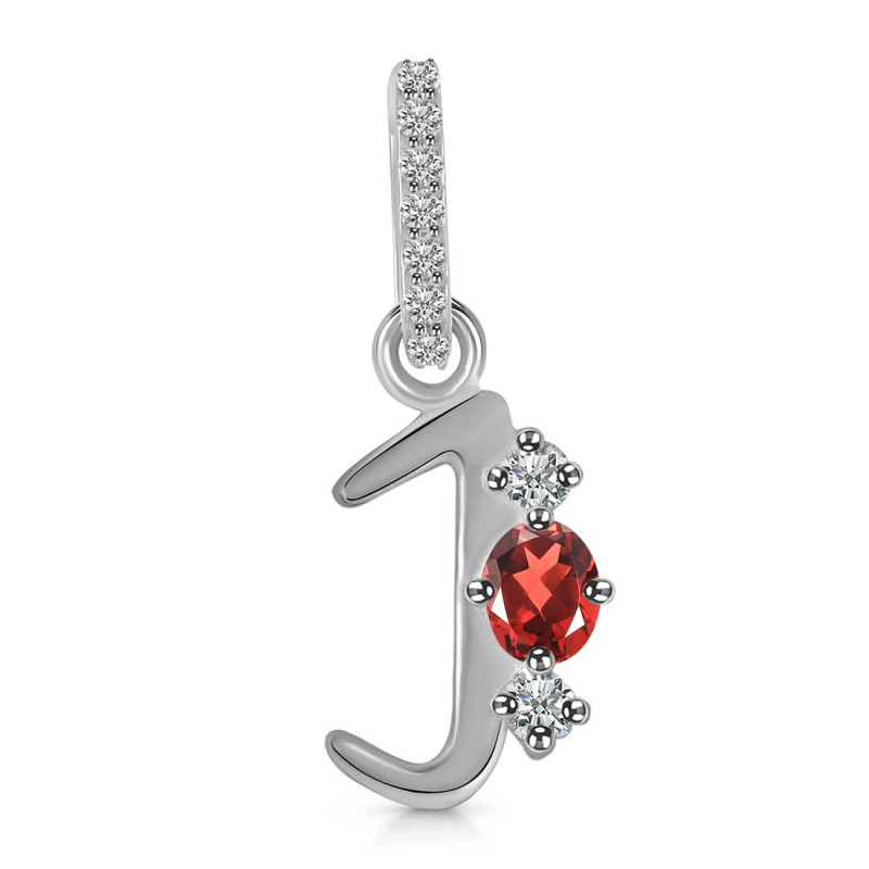 Garnet & White Topaz Alphabet J Pendant GAR-RDA-88.