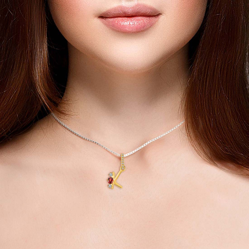 Garnet & White Topaz Alphabet K Pendant GAR-RDA-89.