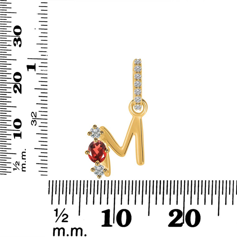 Garnet & White Topaz Alphabet M Pendant GAR-RDA-91.