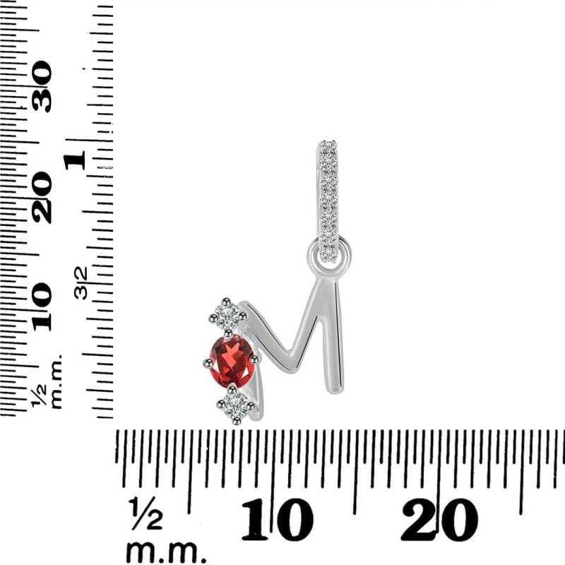 Garnet & White Topaz Alphabet M Pendant GAR-RDA-91.