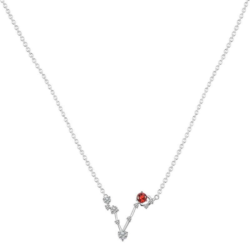 Pisces Zodiac Star Constellation Garnet & White Topaz Necklace GAR-RDN-387.