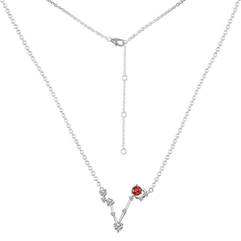 Pisces Zodiac Star Constellation Garnet & White Topaz Necklace