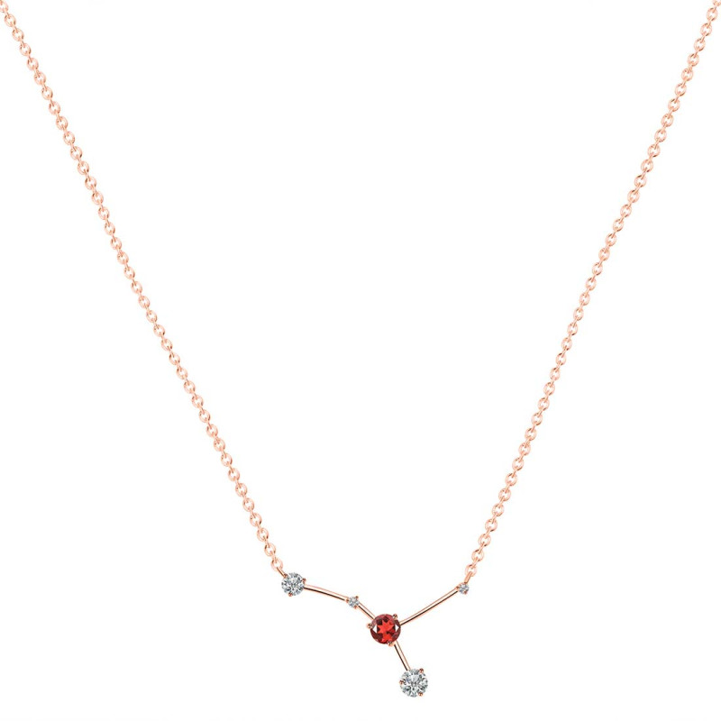 cancer Zodiac Star Constellation Garnet & White Topaz Necklace GAR-RDN-486.