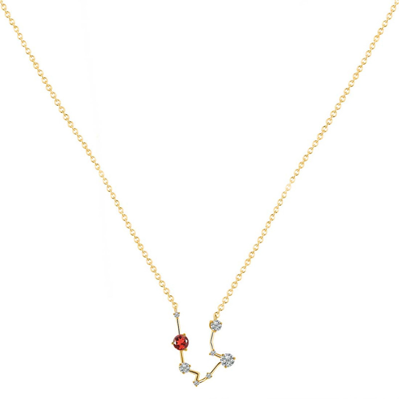 Aquarius Zodiac Star Constellation Garnet & White Topaz Necklace GAR-RDN-487.
