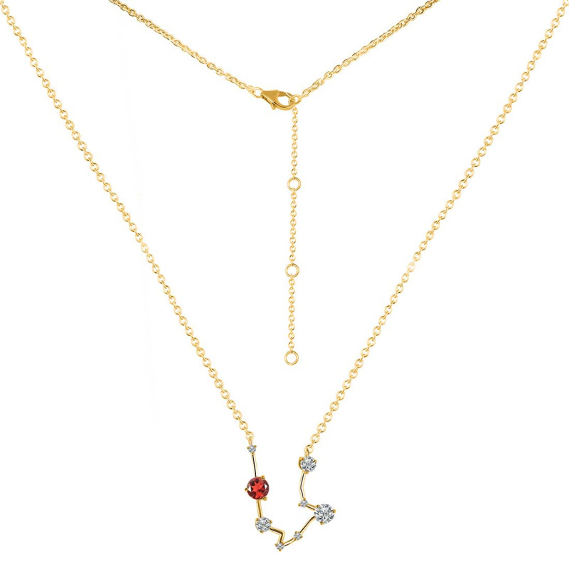 Aquarius Zodiac Star Constellation Garnet & White Topaz Necklace GAR-RDN-487.