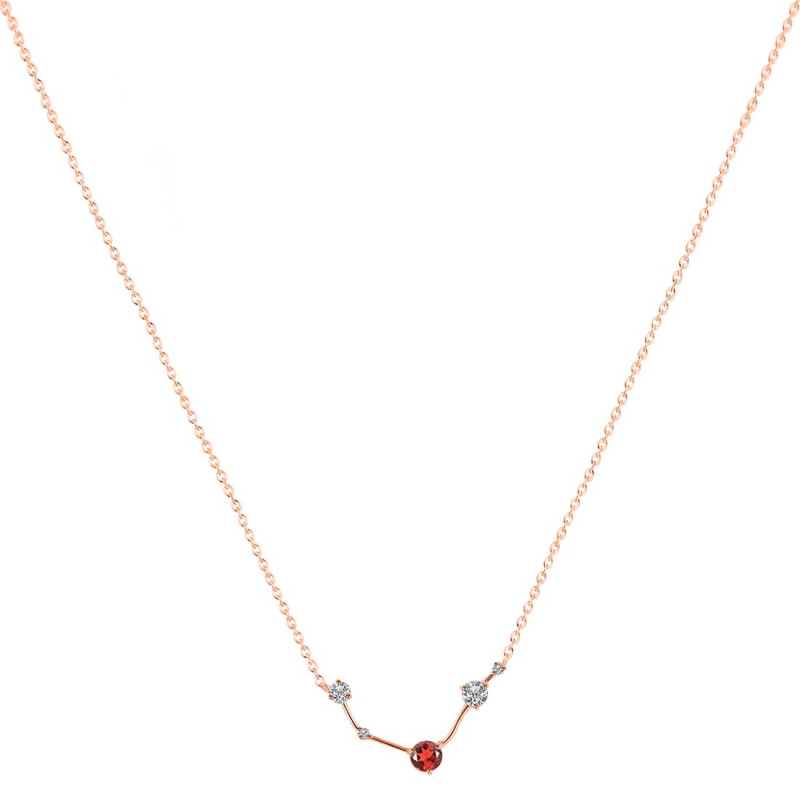 Aries Zodiac Star Constellation Garnet & White Topaz Necklace GAR-RDN-488.