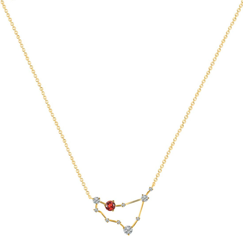 Capricorn Zodiac Star Constellation Garnet & White Topaz Necklace GAR-RDN-489.