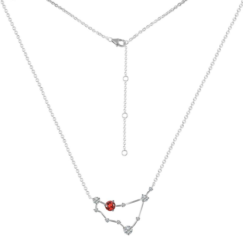 Capricorn Zodiac Star Constellation Garnet & White Topaz Necklace