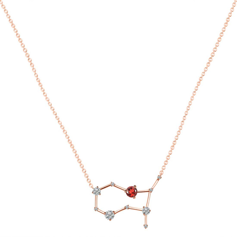 Gemini Zodiac Star Constellation Garnet & White Topaz Necklace GAR-RDN-490.