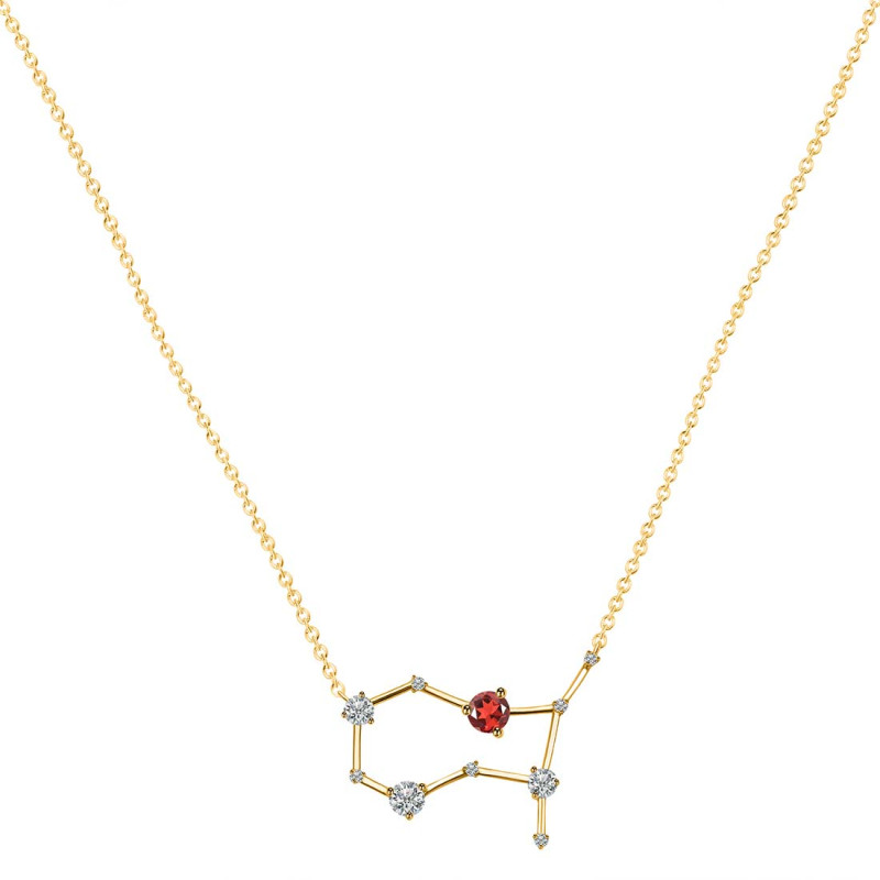 Gemini Zodiac Star Constellation Garnet & White Topaz Necklace GAR-RDN-490.