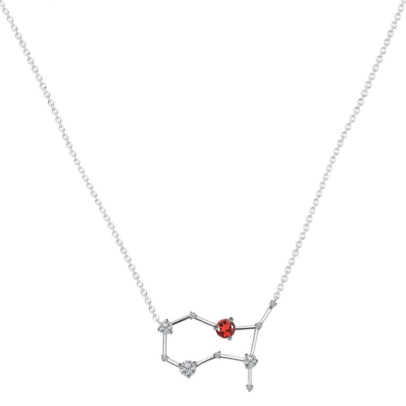 Gemini Zodiac Star Constellation Garnet & White Topaz Necklace GAR-RDN-490.