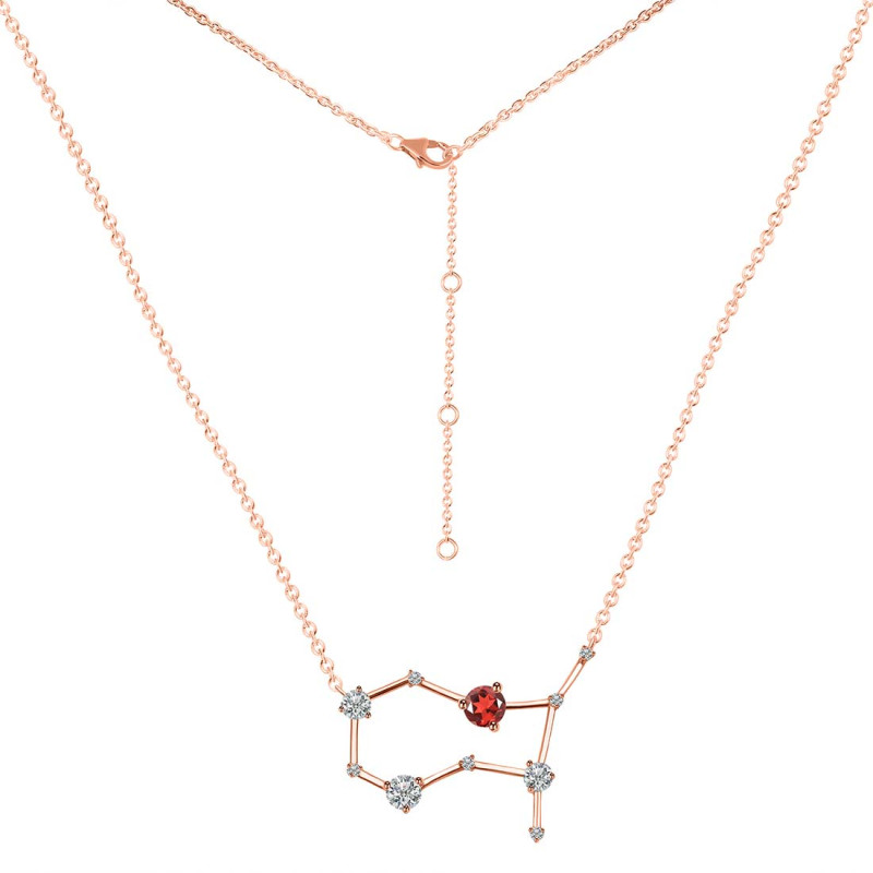 Gemini Zodiac Star Constellation Garnet & White Topaz Necklace GAR-RDN-490.