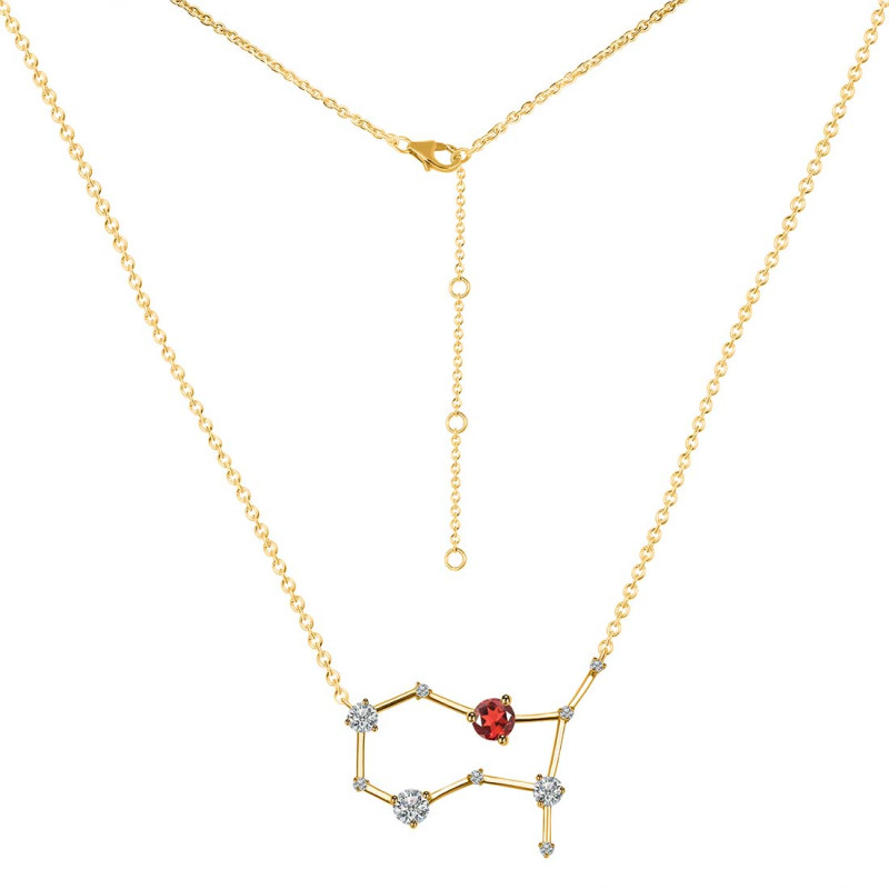 Gemini Zodiac Star Constellation Garnet & White Topaz Necklace GAR-RDN-490.