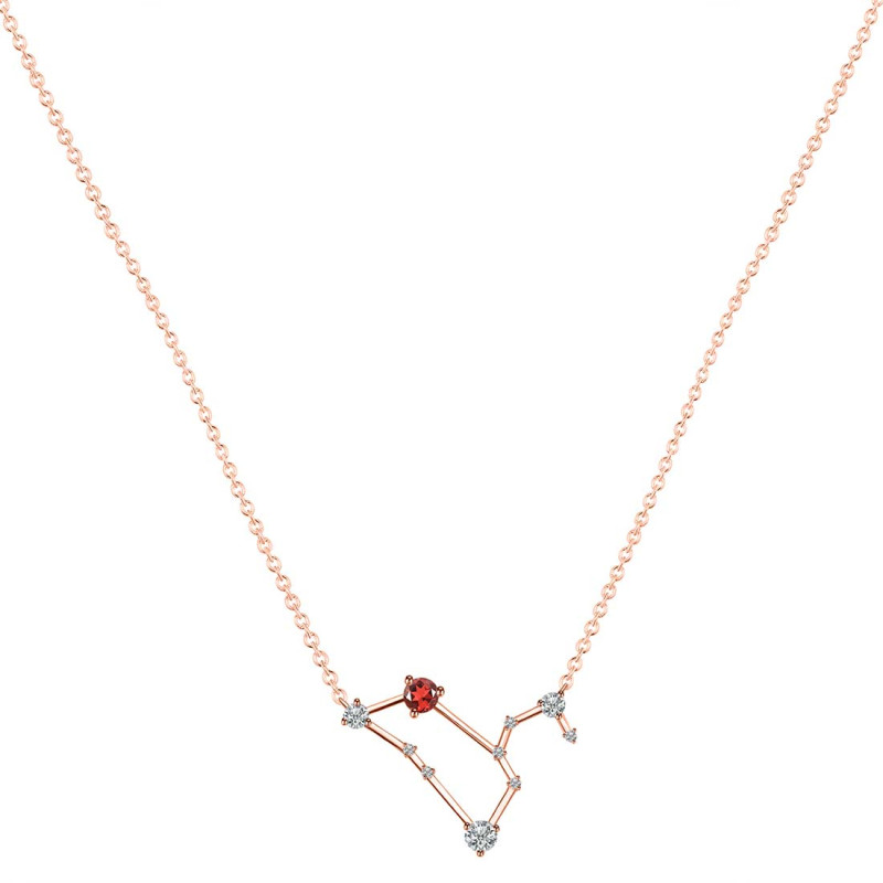 Leo Zodiac Star Constellation Garnet & White Topaz Necklace GAR-RDN-493.