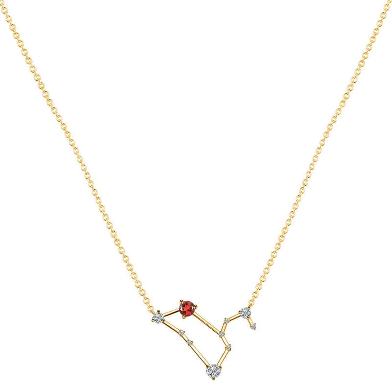 Leo Zodiac Star Constellation Garnet & White Topaz Necklace GAR-RDN-493.