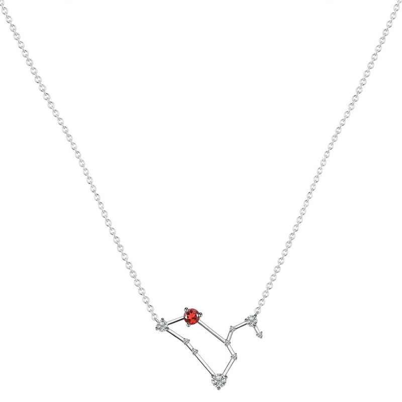 Leo Zodiac Star Constellation Garnet & White Topaz Necklace GAR-RDN-493.
