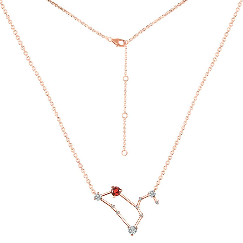 Leo Zodiac Star Constellation Garnet & White Topaz Necklace GAR-RDN-493.