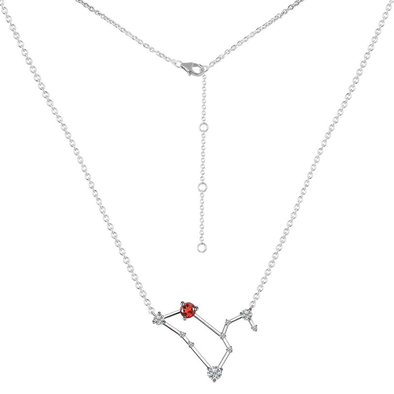 Leo Zodiac Star Constellation Garnet & White Topaz Necklace