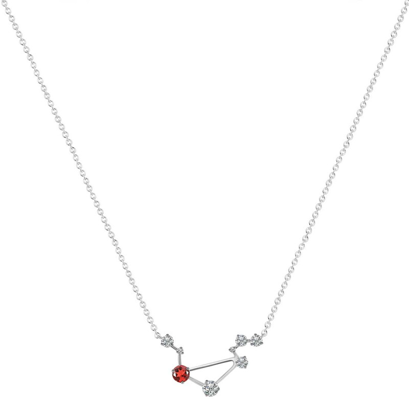 Libra Zodiac Star Constellation Garnet & White Topaz Necklace GAR-RDN-494.