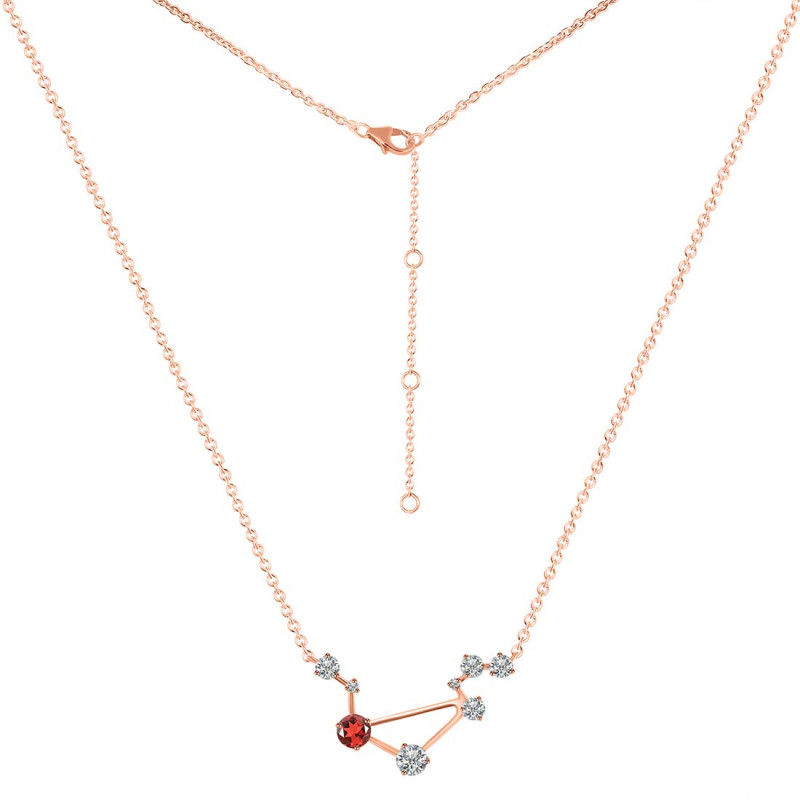 Libra Zodiac Star Constellation Garnet & White Topaz Necklace GAR-RDN-494.