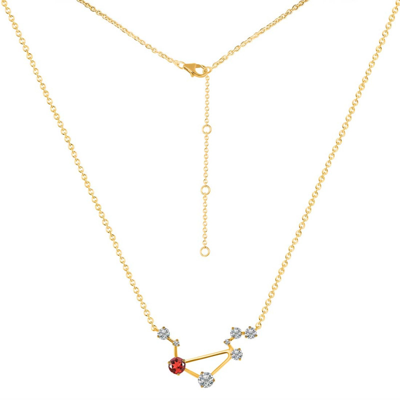 Libra Zodiac Star Constellation Garnet & White Topaz Necklace GAR-RDN-494.