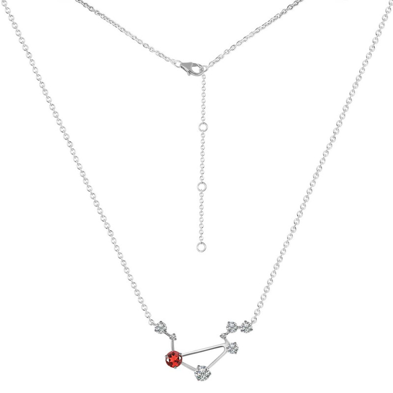 Libra Zodiac Star Constellation Garnet & White Topaz Necklace