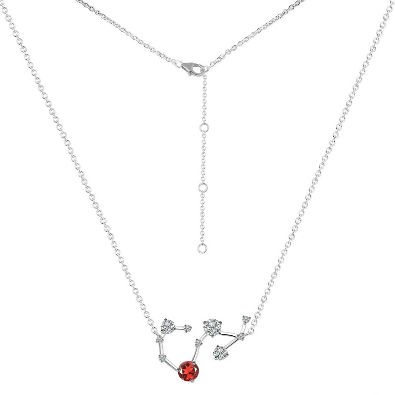 Scorpio Zodiac Star Constellation Garnet & White Topaz Necklace