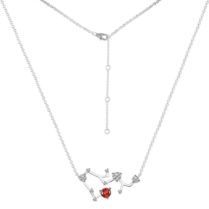 Sagittarius Zodiac Star Constellation Garnet & White Topaz Necklace
