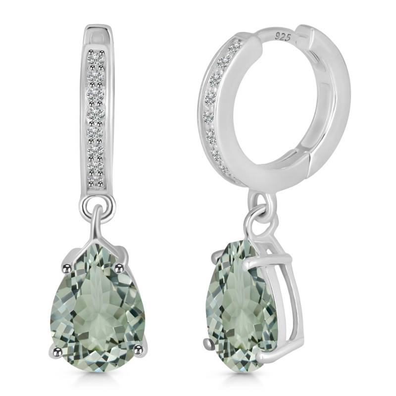 Green Amethyst & White Topaz Hoop Earring