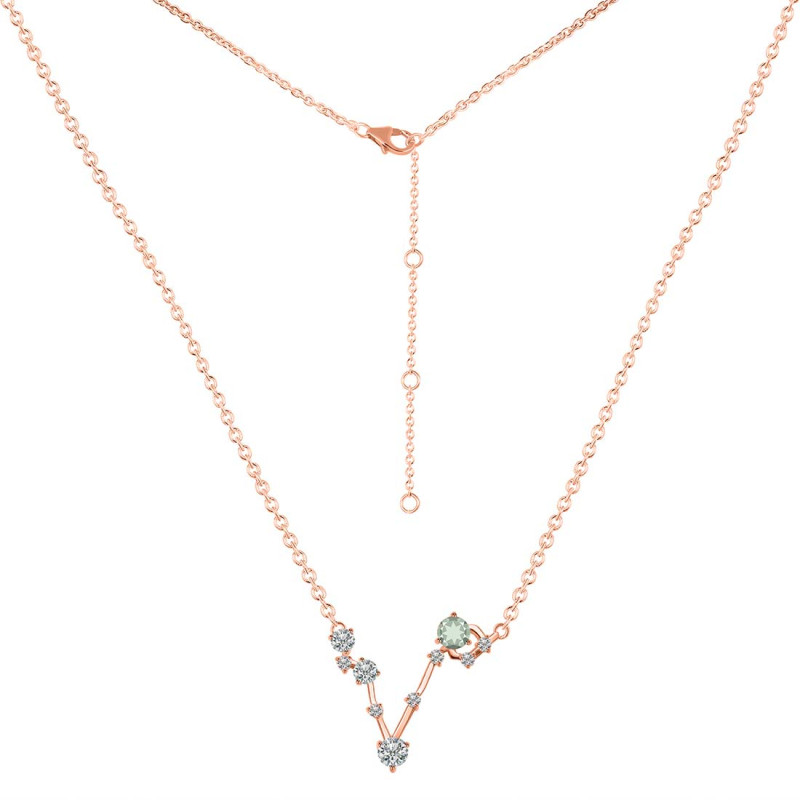 Pisces Zodiac Star Constellation Green Amethyst & White Topaz Necklace GRA-RDN-387.