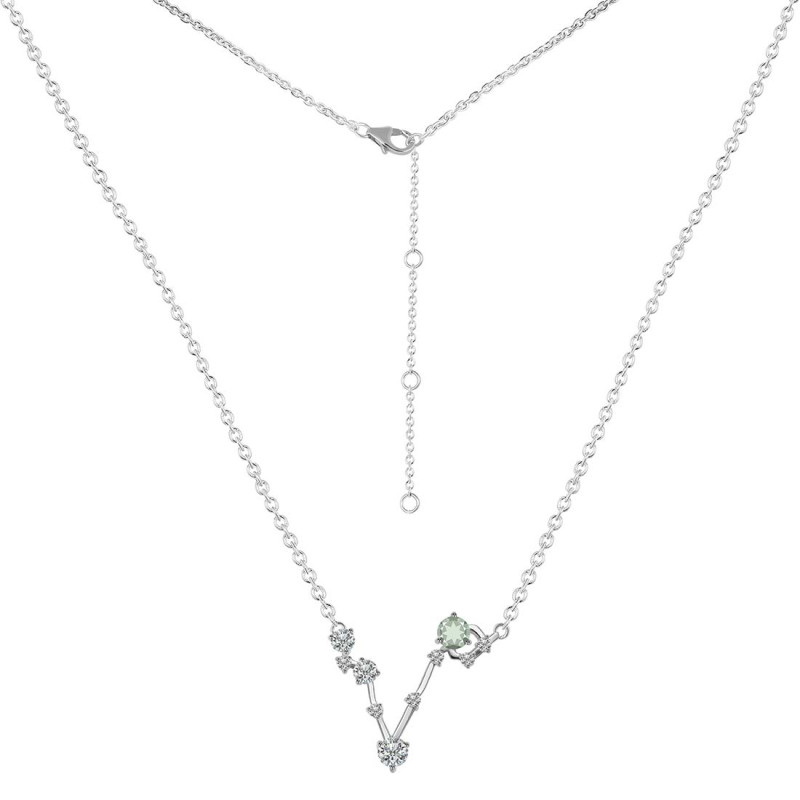 Pisces Zodiac Star Constellation Green Amethyst & White Topaz Necklace