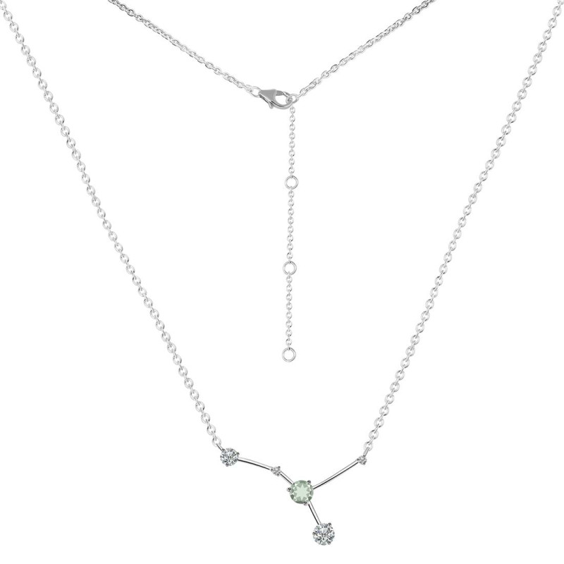 cancer Zodiac Star Constellation Green Amethyst & White Topaz Necklace