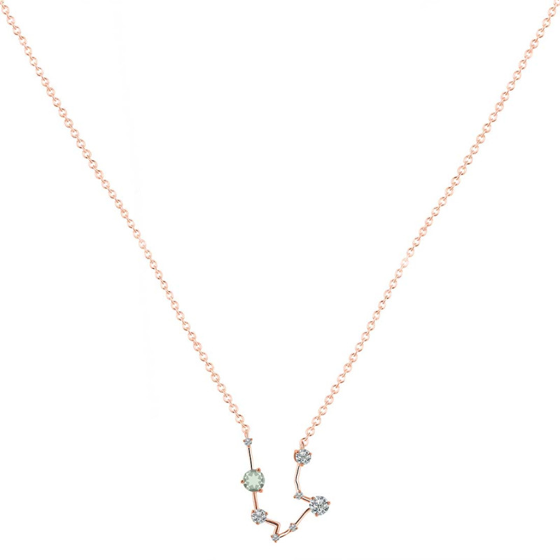 Aquarius Zodiac Star Constellation Green Amethyst & White Topaz Necklace GRA-RDN-487.