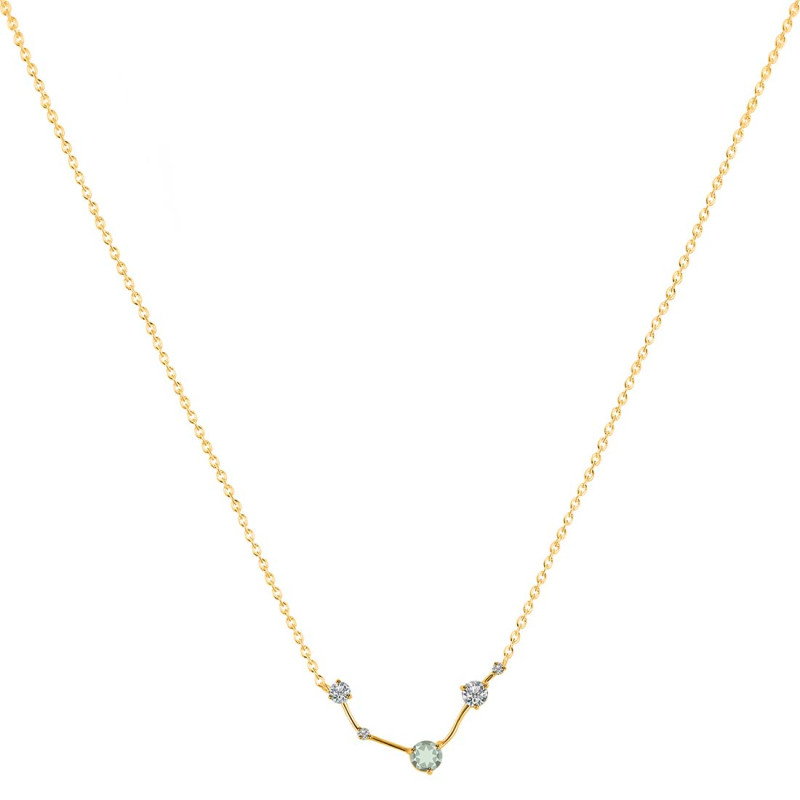 Aries Zodiac Star Constellation Green Amethyst & White Topaz Necklace GRA-RDN-488.