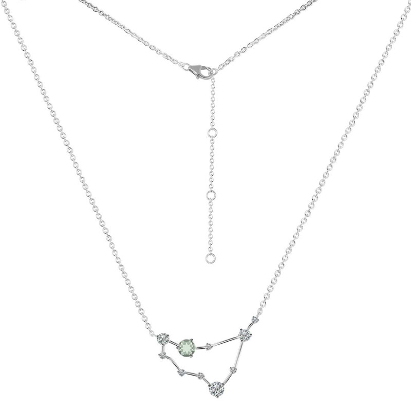 Capricorn Zodiac Star Constellation Green Amethyst & White Topaz Necklace