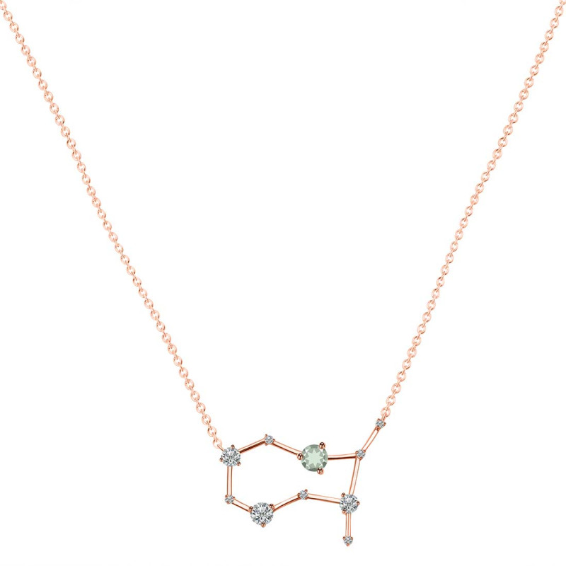 Gemini Zodiac Star Constellation Green Amethyst & White Topaz Necklace GRA-RDN-490.